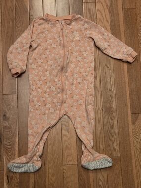 5/$20 Pekkle 18M Peach Floral Zip Up Footed One-Piece Sleeper Pajamas